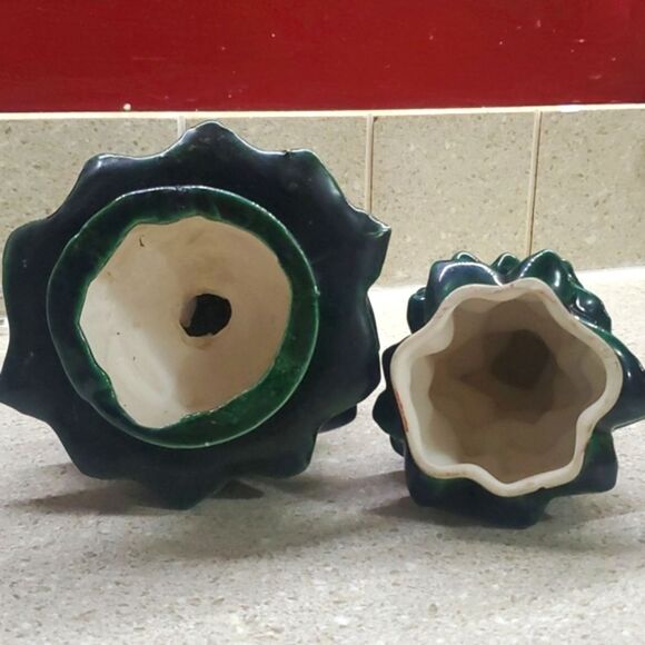 Vintage 80s Ceramic Christmas Tree Figurines- set of 2 - Picture 8 of 8